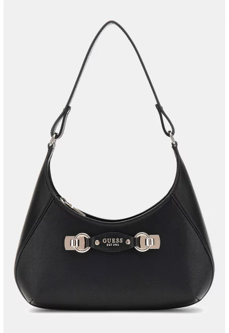 Чанта за рамо от еко кожа с джоб на гърба - Черен