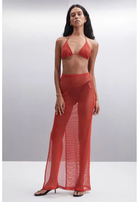 Дълга пола с висока талия - Керемидено червено