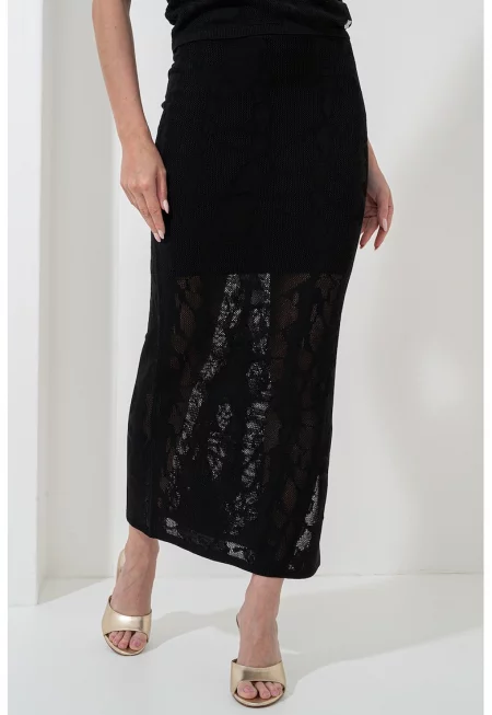 Дълга пола Seshise с полупрозрачен ефект - Черен