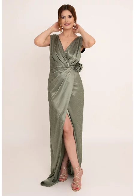 Дълга сатенена рокля Lilith - Зелени аспержи
