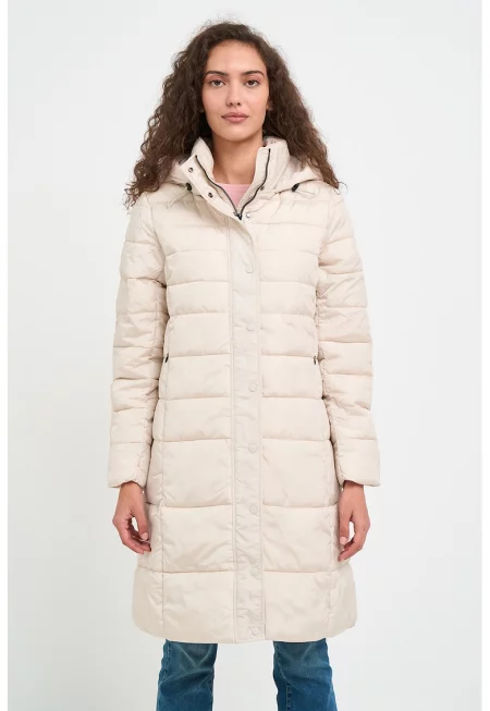 Дълго непромокаемо капитонирано зимно яке - Крем
