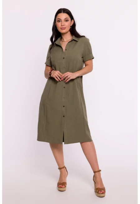 Дамска рокля - тип риза - Полиестер - Зелена