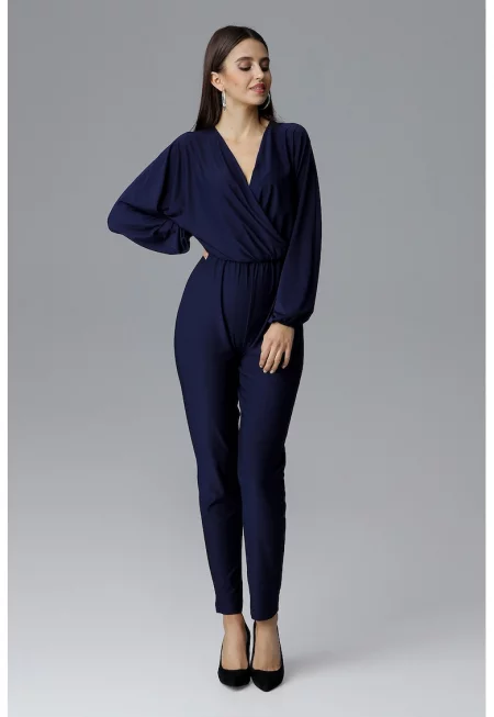 Дамски гащеризон -  дълъг ръкав - полиестер - тъмносин -