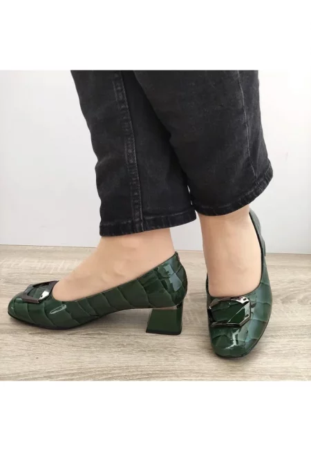 Дамски Обувки  0059-15 - Елегантни - Лачени Зелен Кроко - Зелен