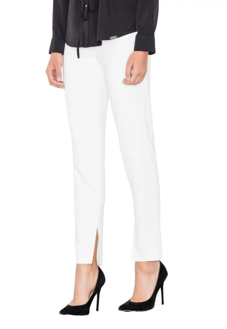 Дамски панталон  M474 - ластик - висока талия - бял - полиестер/еластан/вискоза -