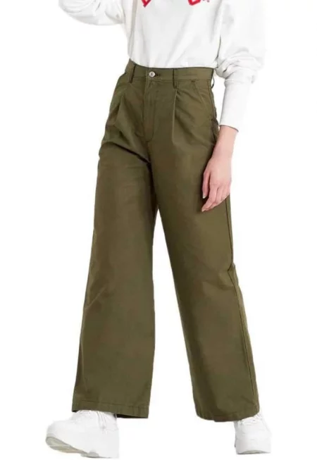 Дамски панталон - цвят каки - памук - Каки