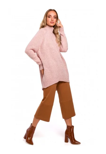 Дамски пуловер -  Акрил/Полиестер/Вълна - Пудрово розово