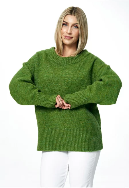Дамски пуловер  с овърсайз деколте тип „лодка“ - зелен - универсален материал - Един размер