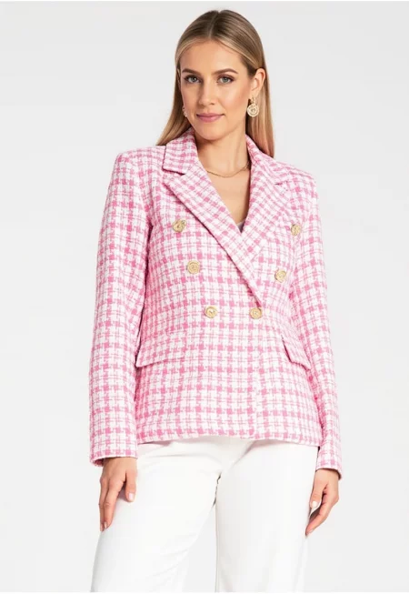 Дамско яке  десен Houndstooth - розово - 75% памук - 25% полиестер - SM