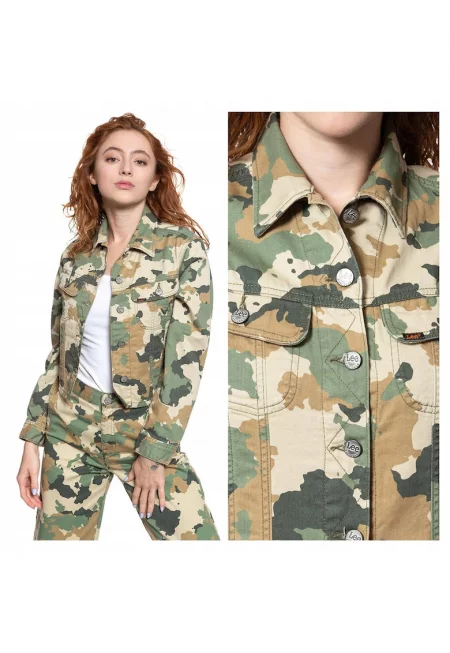 Дамско яке -  Rider Cropped - Regular Fit - Класически дизайн - Дълги ръкави - 2 джоба - С копчета - Памук - S INTL - Камуфлаж