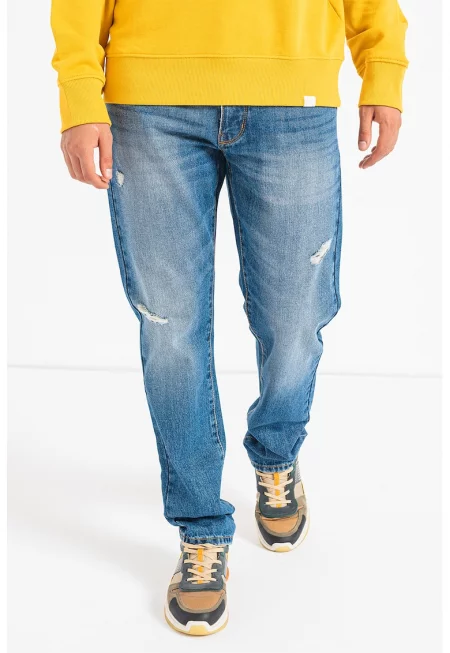 Дънки с протрити зони - Син