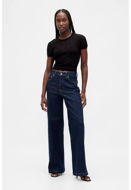 Дънки с широк крачол и висока талия - Ултрамарин синьо