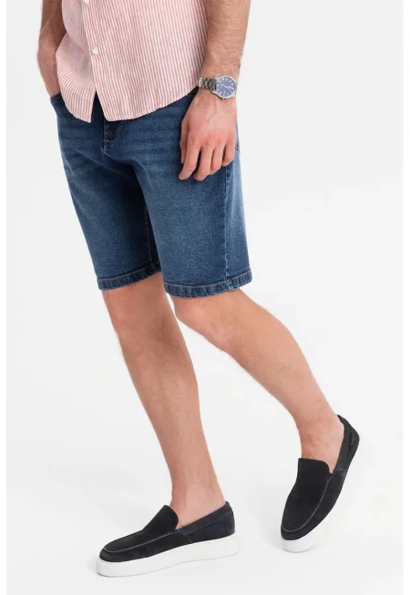 Дънков къс панталон с джобове - Индигово синьо