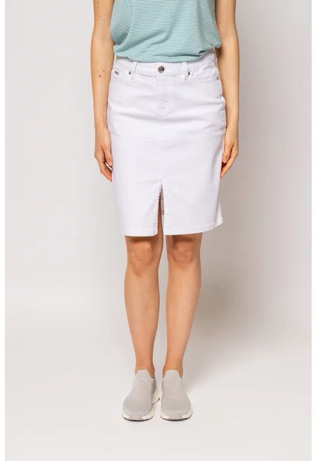 Дънкова пола с шлиц отпред - Бял