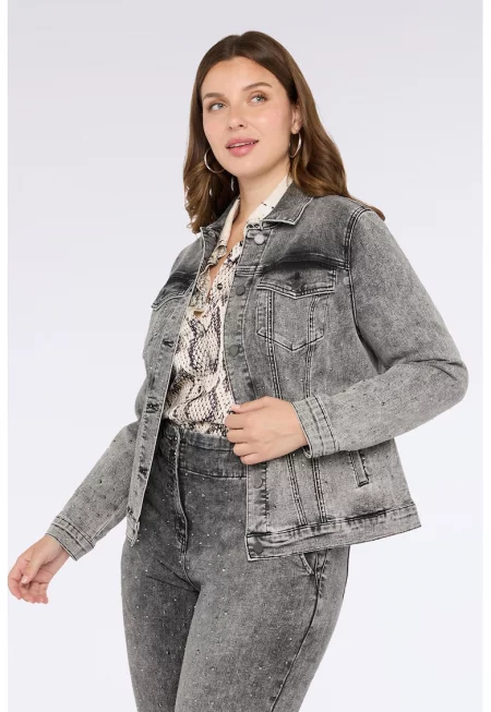 Дънково яке с декоративни камъни - Сив меланж