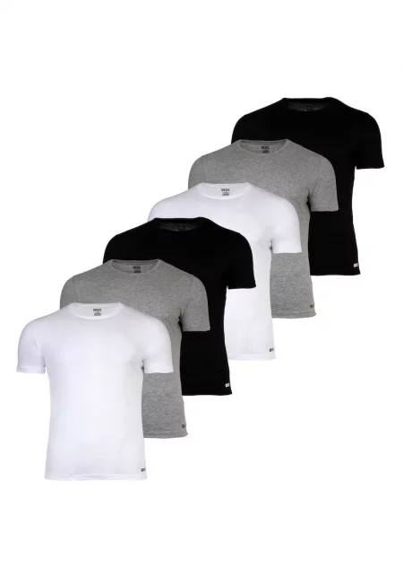 Домашна памучна слим тениска - 6 броя - Бял/Черен/Сив