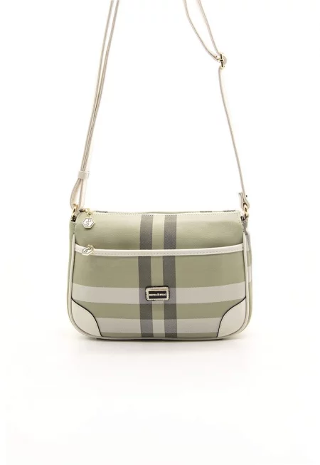 Екологична кожена чанта - Черен/Каки/Светло бежово - 24 x 28 x 6 CM