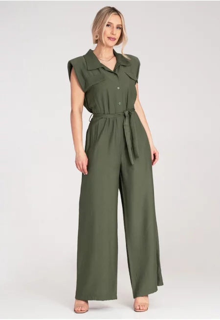 Елегантен гащеризон  зелен - 100% вискоза - стандартна кройка - прави крачоли - един размер