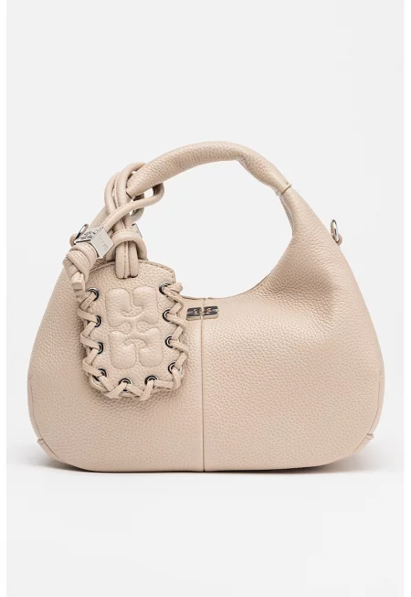 Хобо чанта от еко кожа с цип - Светло кафяво