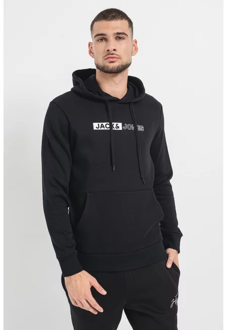 Худи Corp с лого и джоб кенгуру - Черен/Бял