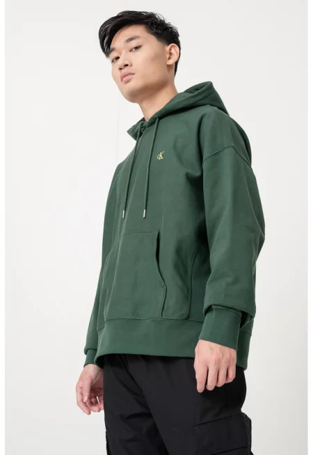 Худи с джоб кенгуру и връзки - Тъмнозелен