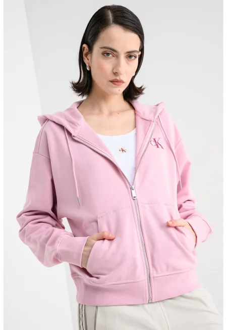 Худи с паднали ръкави и цип - Пастелнорозов