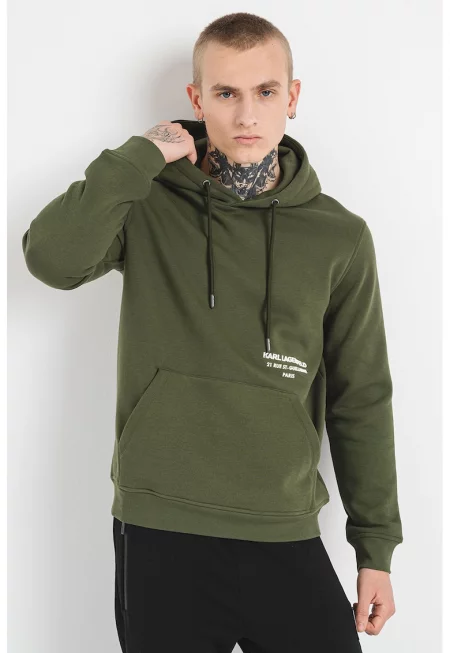 Худи с връзка и джоб кенгуру - Папратово зелено