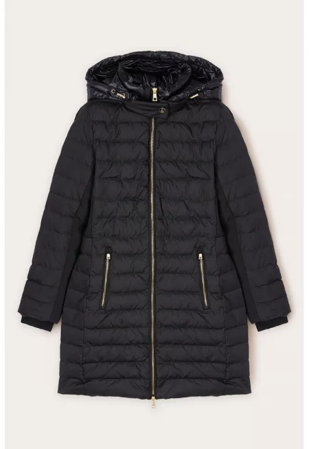 Капитонирано зимно яке с джобове с цип - Черен