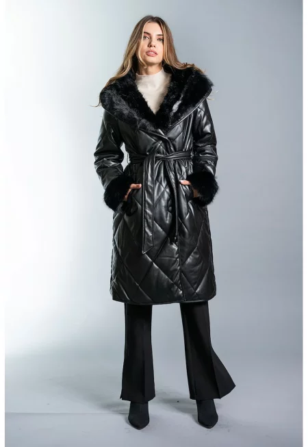 Капитонирано зимно яке с еко пух - Черен