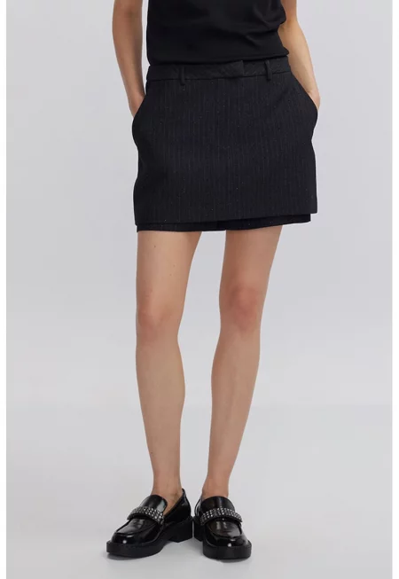 Къс скорт с брокат - Мръснобял/Антрацитно сиво