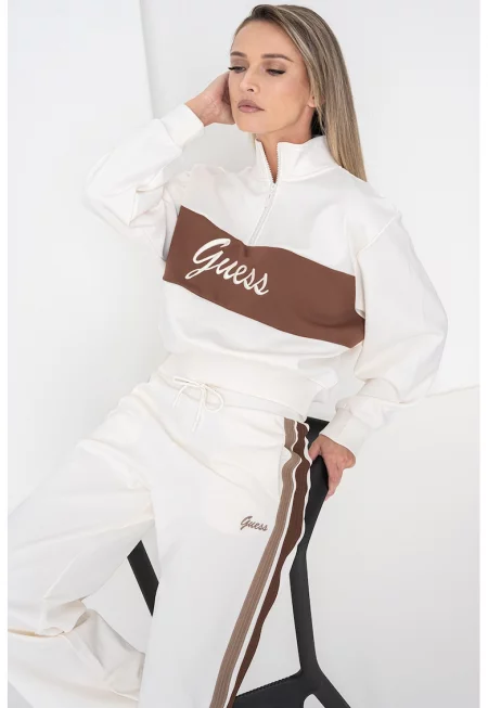 Къс суитшърт с къс цип - Коняк кафяв/Слонова кост