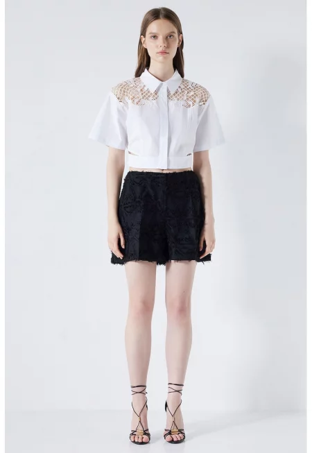 Къса риза с ажур - Бял