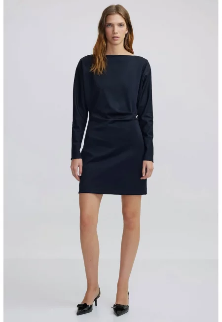 Къса рокля с декоративни бижутерски копчета - Ултрамарин синьо