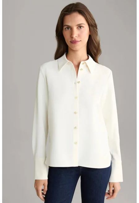 Класическа риза с дълъг ръкав и закопчаване с копчета - Крем