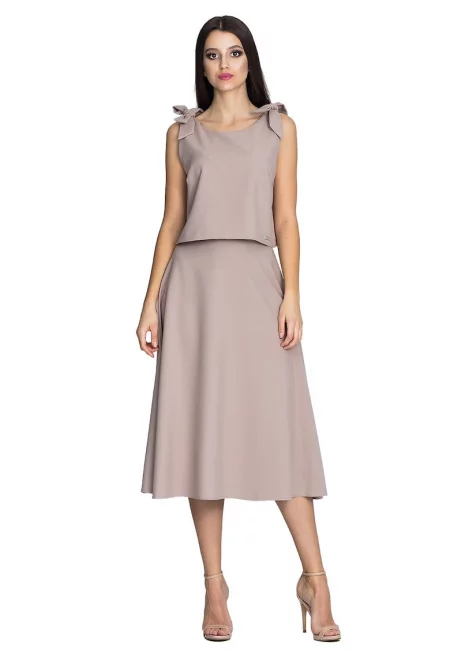 Комплект пола и блуза  топ с презрамки - разкроена пола - бежово - полиестерен материал