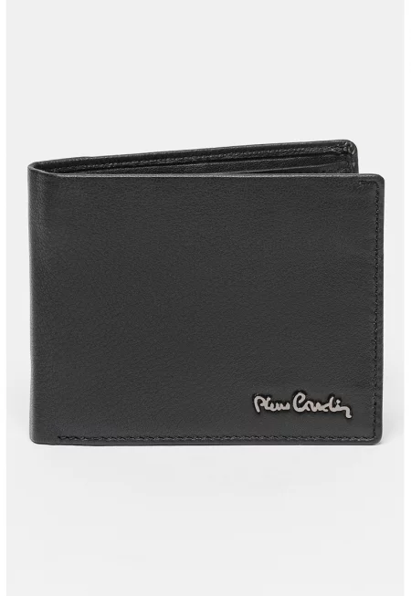 Кожен портфейл с двойно прегъване и джоб за монети - Черен