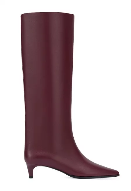Кожени ботуши до коляното с остър връх - Бордо