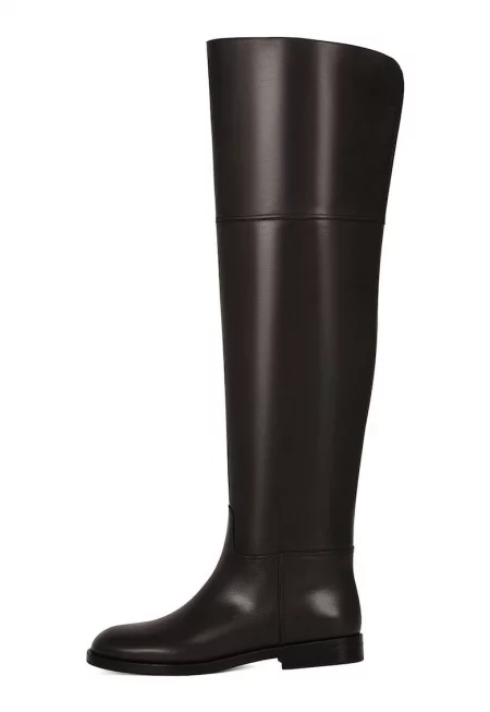 Кожени ботуши с цип - Тъмнокафяв