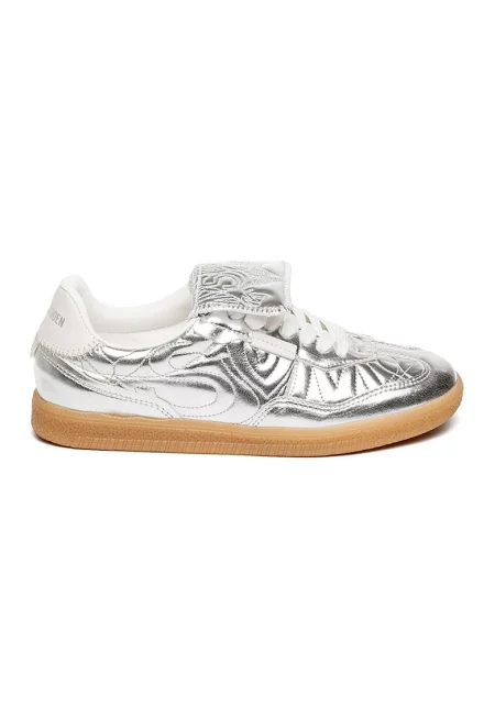 Кожени спортни обувки с декоративни шевове - Сребрист