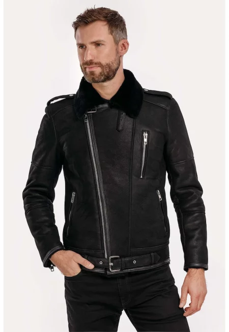 Кожено яке с пухена подплата - Черен