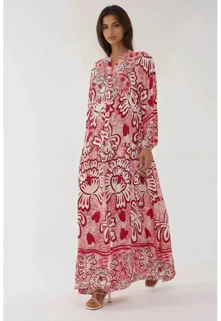 Макси рокля  с червен принт