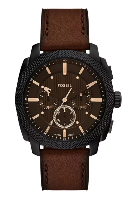 Мъжки часовник  Machine Chronograph FS6101 - черен циферблат - кафява кожена каишка - 44x22mm