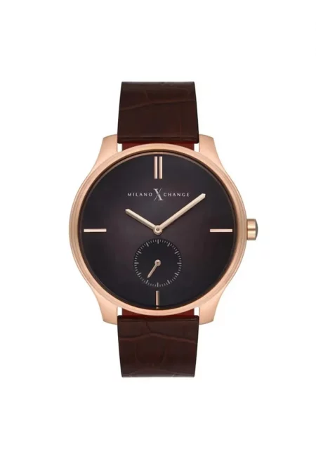 Мъжки часовник  MEX3125 - 44 мм - каишка от екологична кожа - стоманен корпус - сив - розово злато