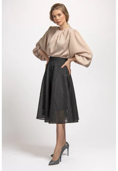 Миди пола с прозрачен външен слой - Черен