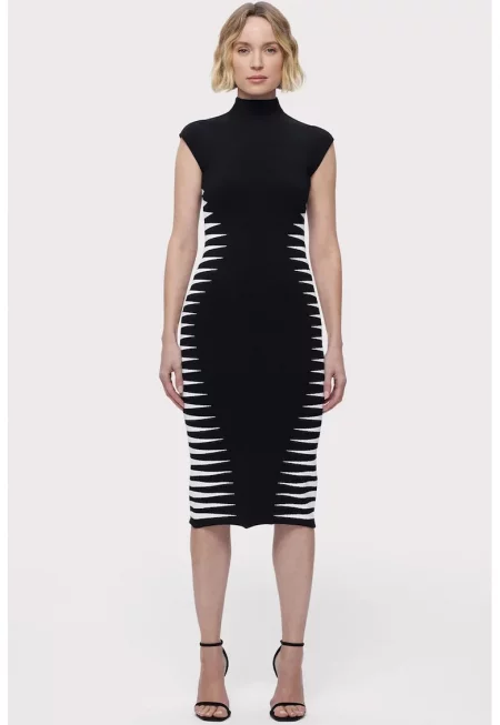 Миди рокля без ръкави с висока яка - Черен