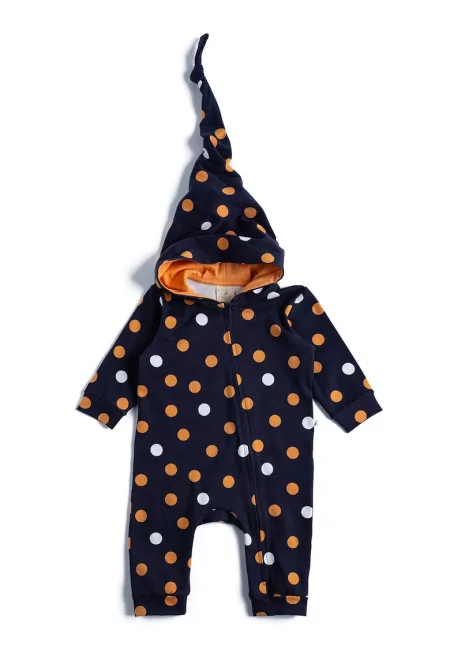 Памучен гащеризон с принт - Бял/Оранжев/Тъмносин