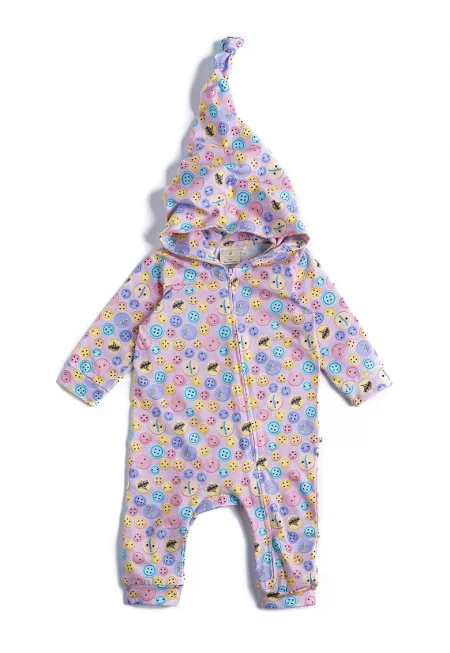 Памучен гащеризон с принт - Пастелносин/Розово