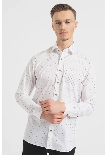 Памучна риза с фигурална шарка - Бял/Черен