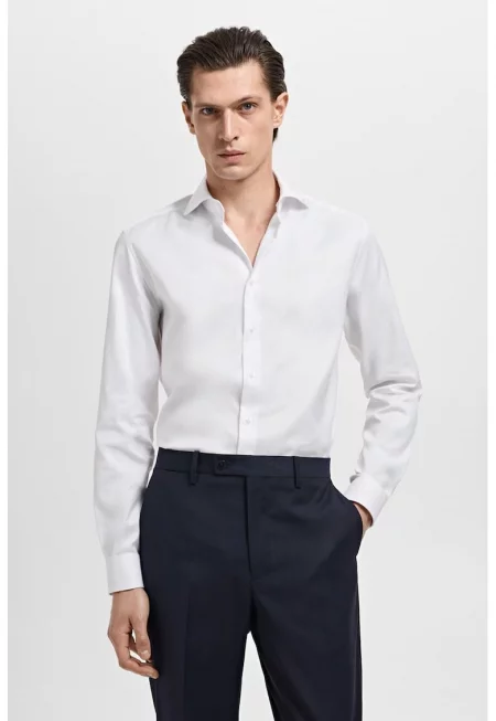 Памучна слим риза - Бял