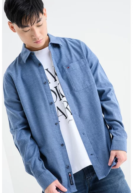 Памучна стандартна риза - Син меланж